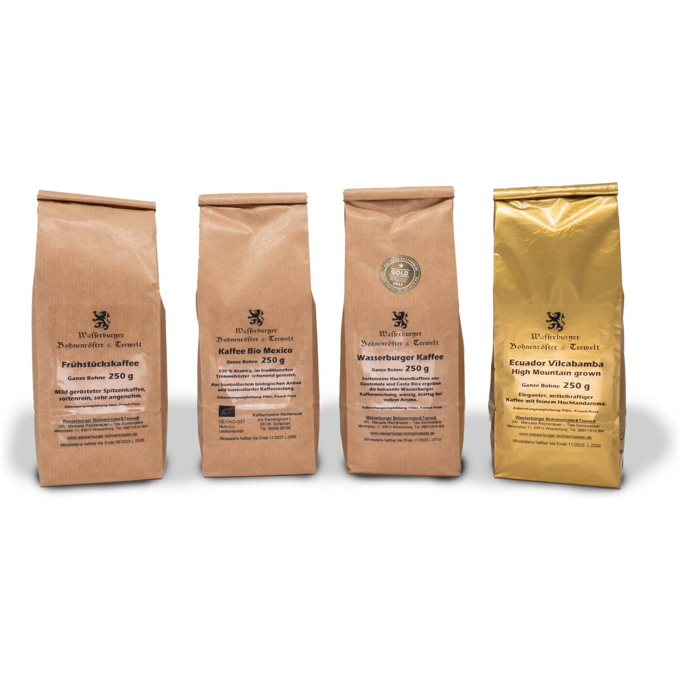Genuss- und Probierbox 4 x 250 g Filterkaffee, ganze Bohne